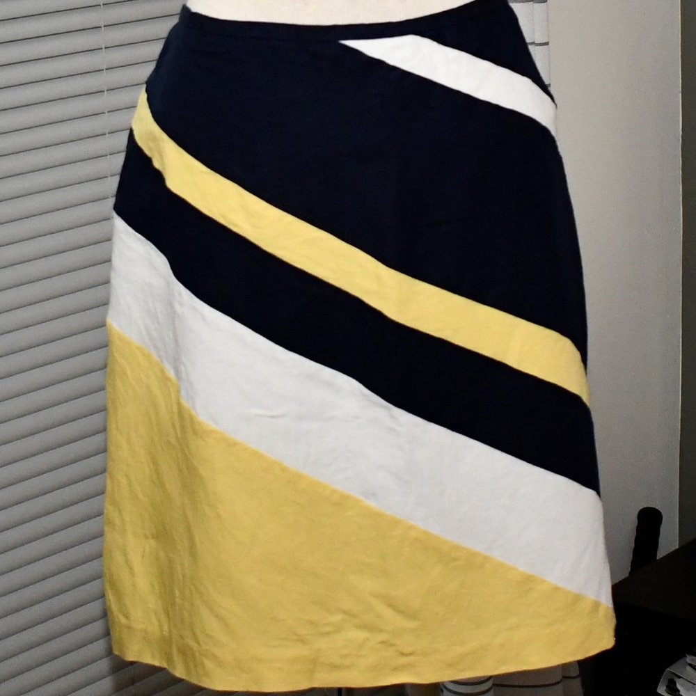Ann Taylor Blue Color Block A-line Skirt Very Pretty Spring & Summer Wear US10P